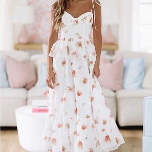 Hazel & Olive Nobody Like You Floral Midi Dress - White and Peach